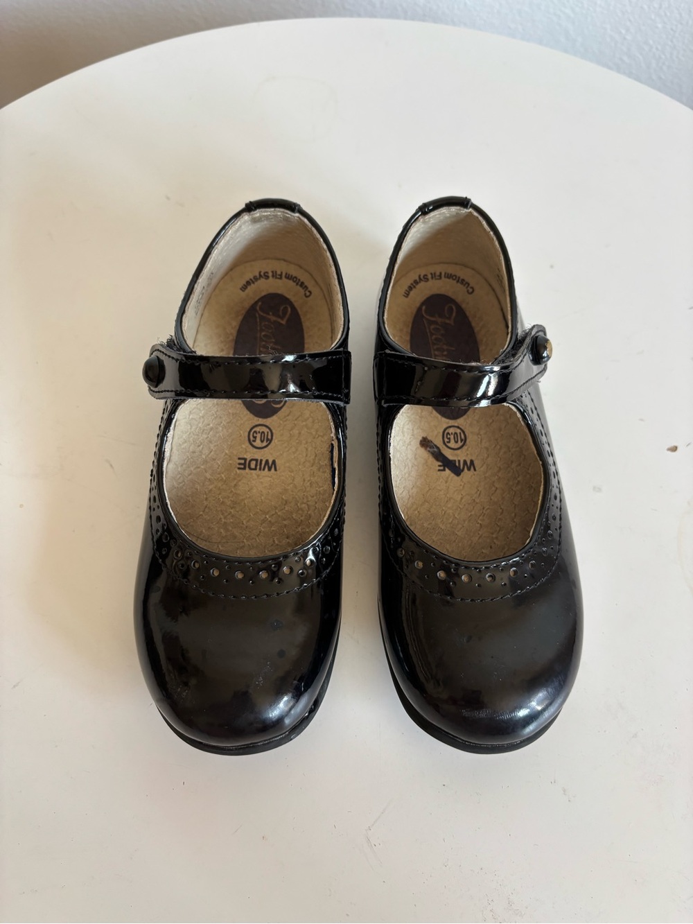 FootMates Girls Black Patent Mary Jane with Button Strap